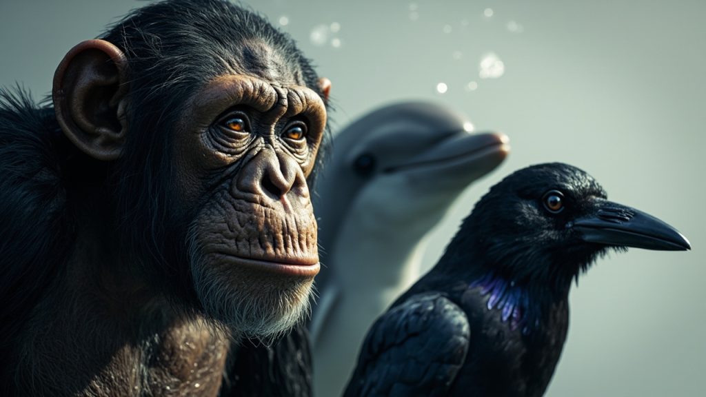 Les trois animaux les plus intelligents : chimpanzé, dauphin, corbeau